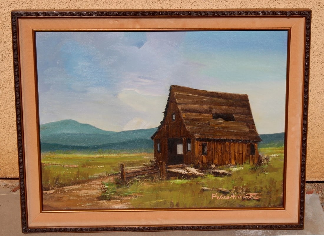 FELICE HROVAT Barn in a Landscape with Blue Mountains oil painting - 3