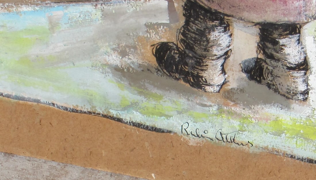 RUBIN ATKINS Mid Century Modernist Pretzel Vendor Mixed Media - 6