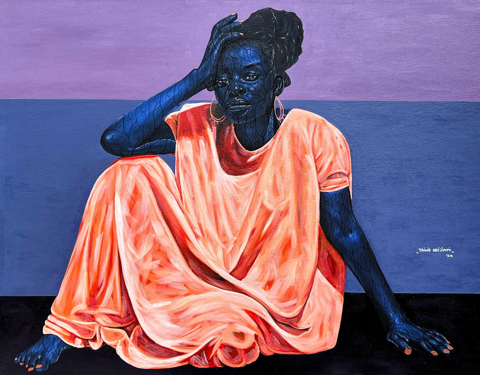 Taiwo Odejinmi, Lady in the Orange dress (All I have is Me) - 21st Century, Contemporary, Women,: Title:Taiwo Odejinmi, Lady in the Orange dress (All I have is Me) - 21st Century, Contemporary, Women, 2024 Description:Creator: Taiwo Odejinmi (Nigerian) Creation Year: 2024 Dimensions: Height: 36 in