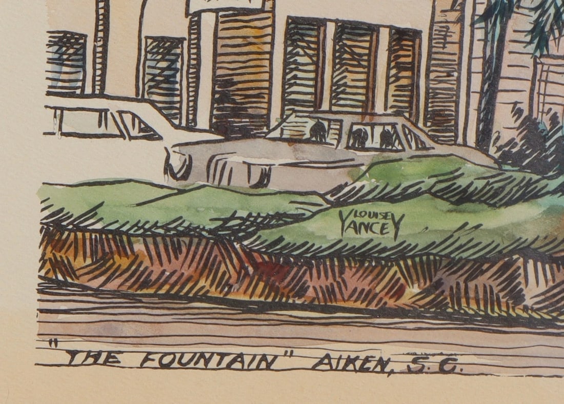 LOUISE YANCEY (Streed) The Fountain Aiken South Carolina watercolor and ink - 4