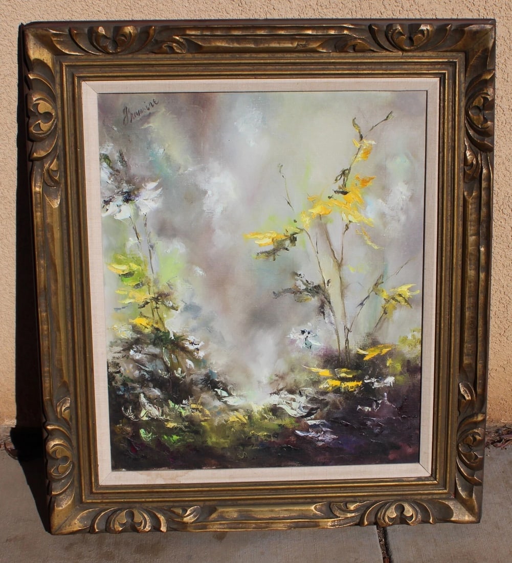 Mystery Artist Flowers in a Landscape Circa 1970's oil painting - 2