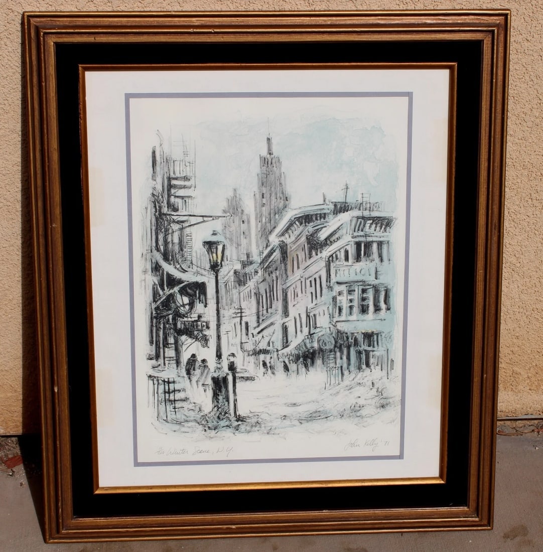JOHN KELLY Lithograph Winter Scene New York 1971 S/N 11/200 Compare at $1100 - 7