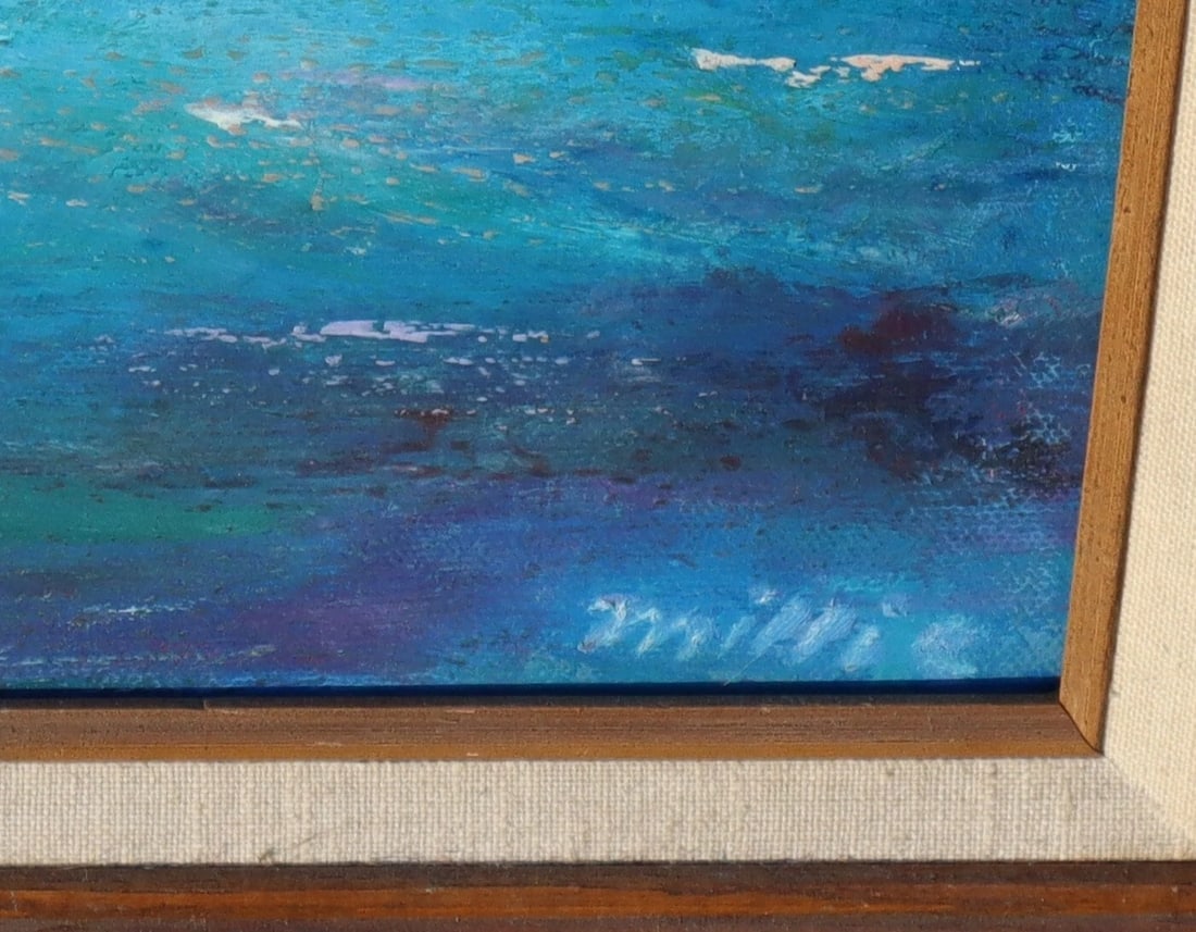 Turquoise Seascape with Cliffs oil painting by California artist Millie - 5