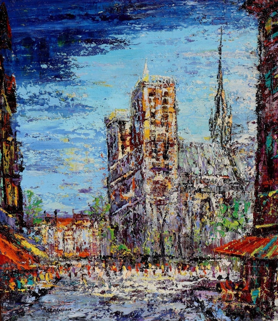 ARNOLDUS OLDENHAVE Original Oil Painting Notre Dame Paris France As IS - 4
