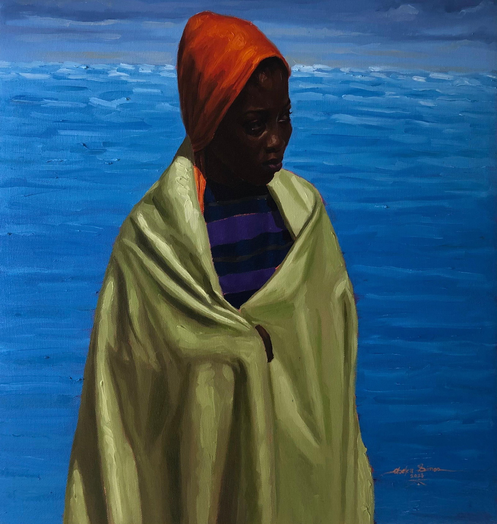 Simon Obeka, Having Done All, I Stand 2 - 21st Century, Contemporary, Landscape, Women, Oil, 2023 - 6