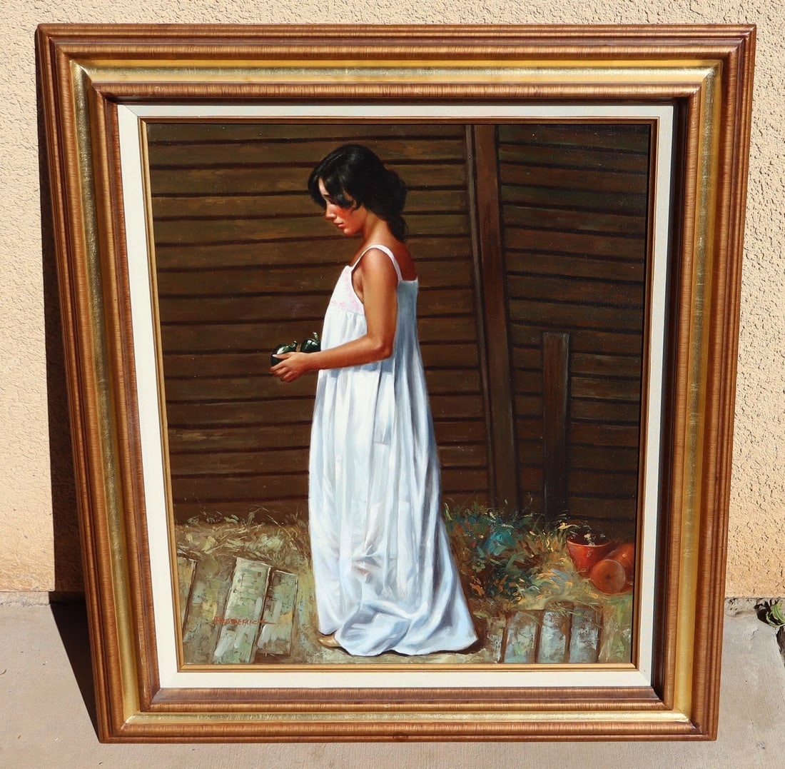 Artist Unidentified Pretty Woman in a White Gown Holding Peppers oil painting - 2