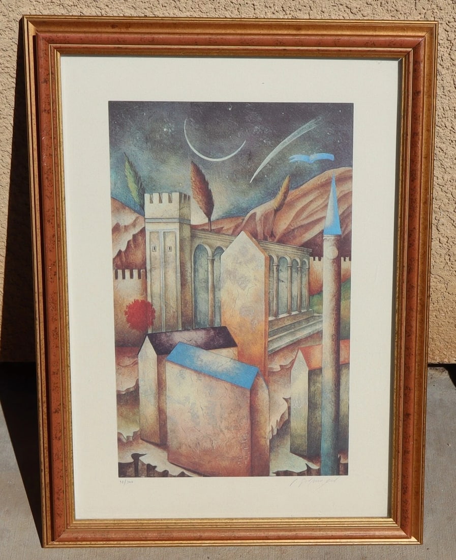 PAOLO GRIMALDI Fantasy Castles Night S/N Litho Dreaming Villages series 98/300 - 2