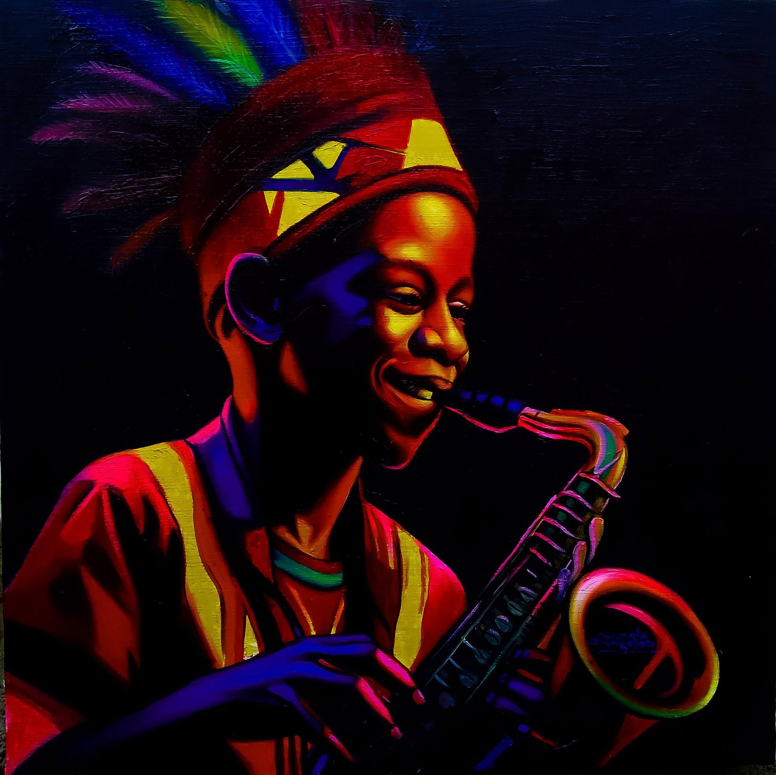 Awosola Michael Angello, Joyful Serenade - 21st Century, Contemporary, Figurative Portrait, Oil, - 6