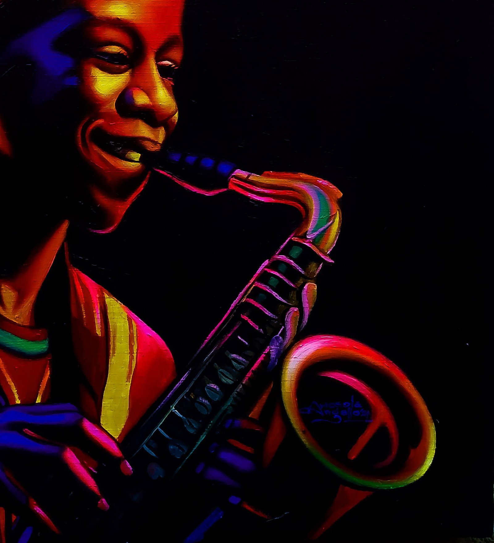 Awosola Michael Angello, Joyful Serenade - 21st Century, Contemporary, Figurative Portrait, Oil, - 2