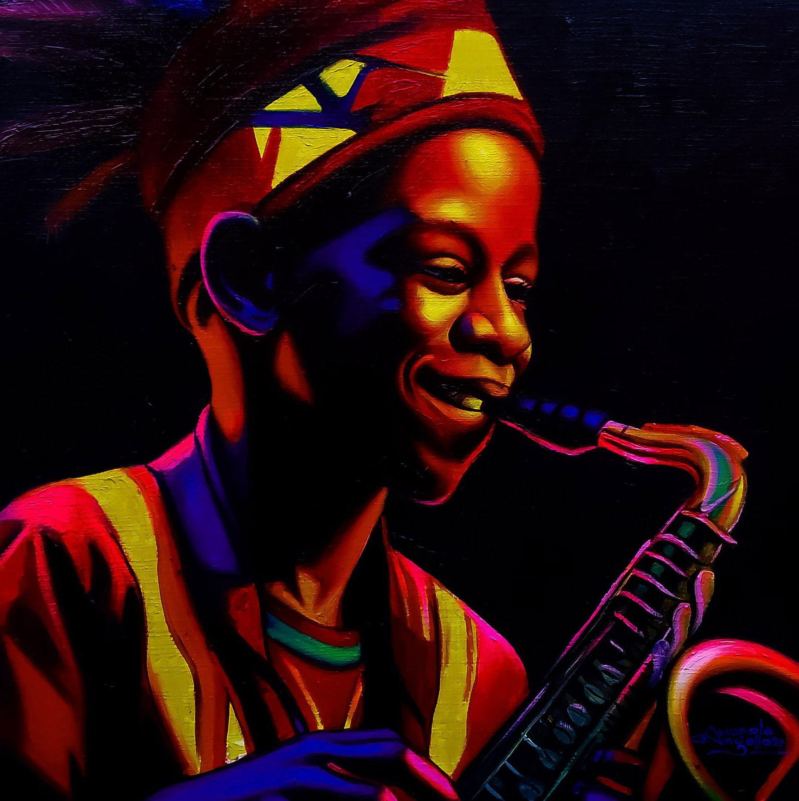 Awosola Michael Angello, Joyful Serenade - 21st Century, Contemporary, Figurative Portrait, Oil, - 3