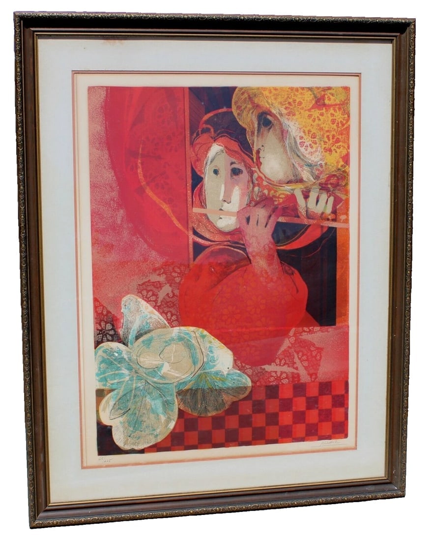 SUNOL ALVAR Two Figures with a Flute color lithograph S/N 68/225 - 6