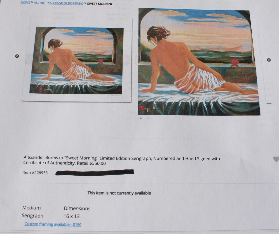 ALEXANDER BOREWKO Sweet Morning S/N Serigraph Framed COA Retail $550+ - 7