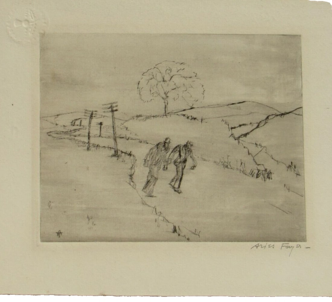ARIES FAYER Listed Hungary/California Figures Walking Etching - 2
