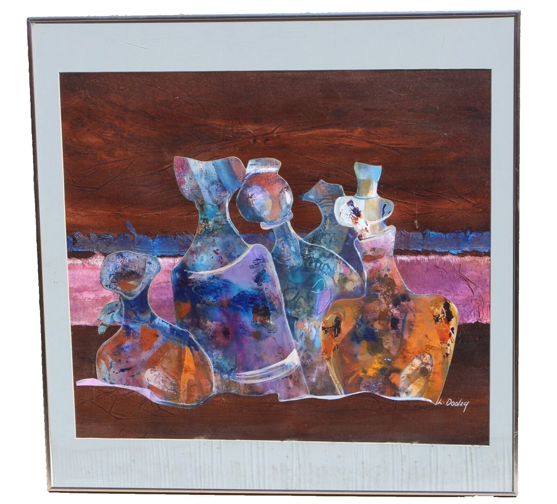 LINDA DOOLEY Modernist Mixed Media and Collage with Bottles "Happy Jugs" - 2