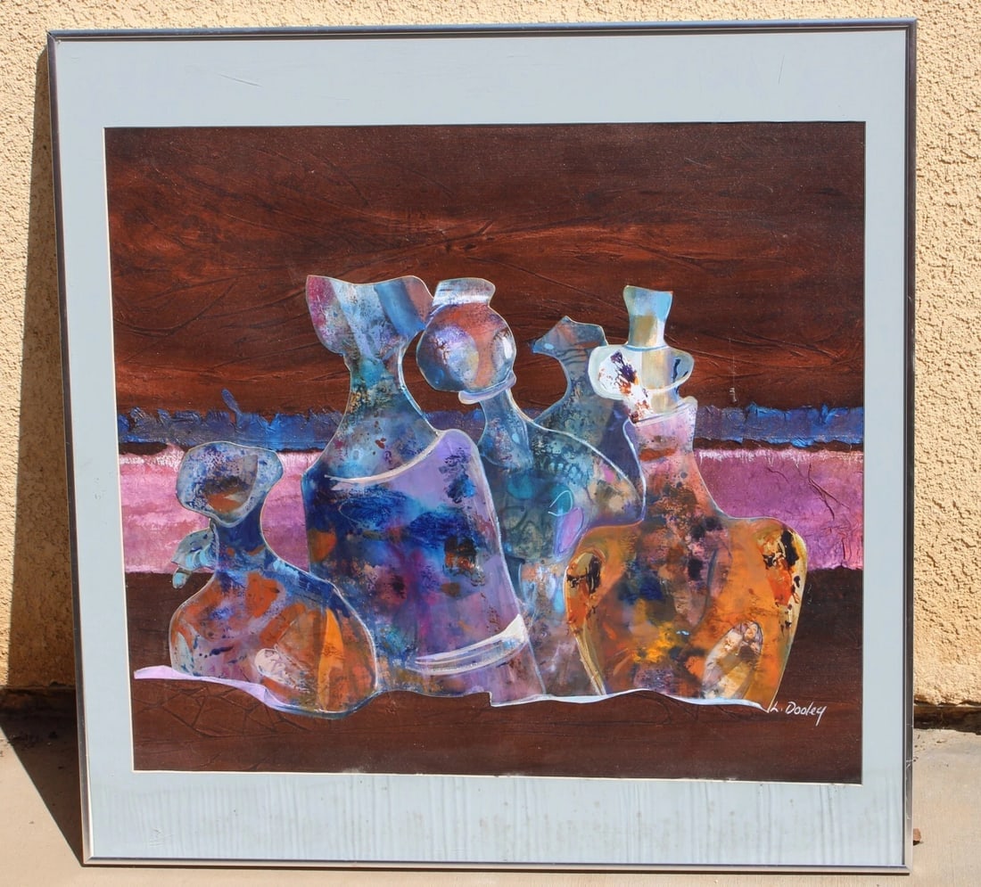 LINDA DOOLEY Modernist Mixed Media and Collage with Bottles "Happy Jugs" - 3