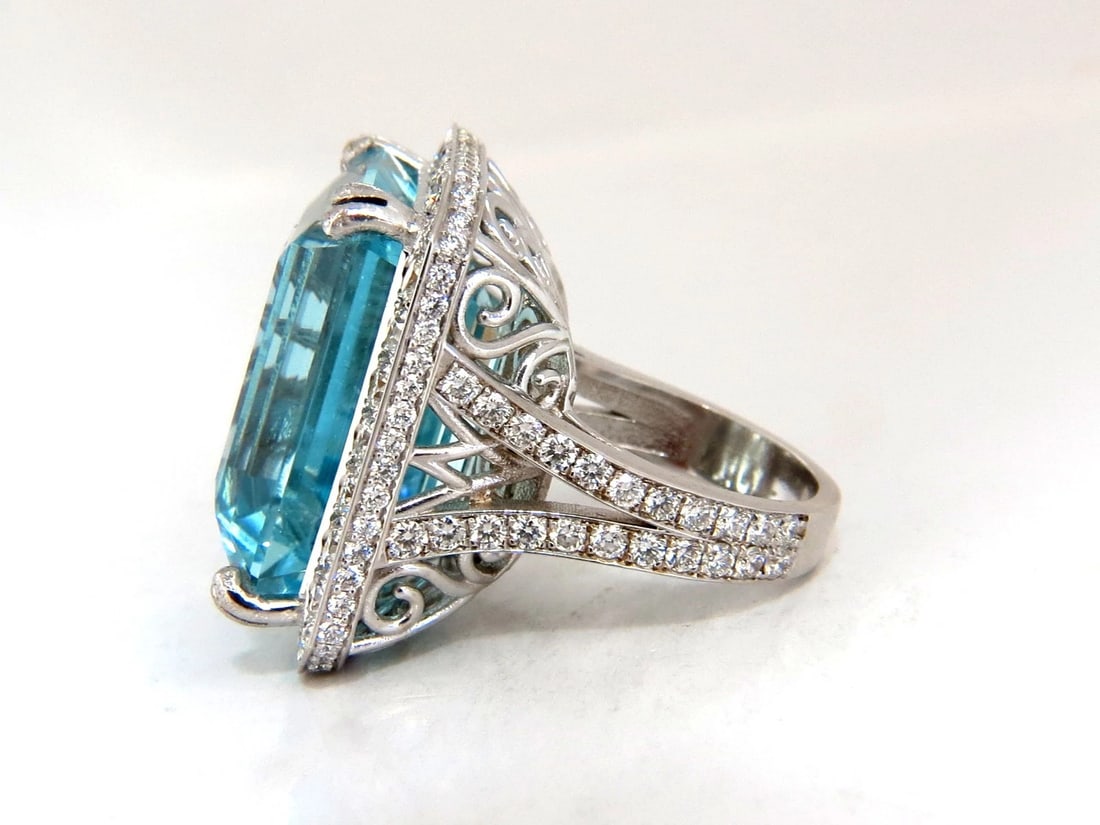 GIA Certified 42.01ct Natural "Blue" Aquamarine diamonds ring Vivid 18kt Freedom - 2