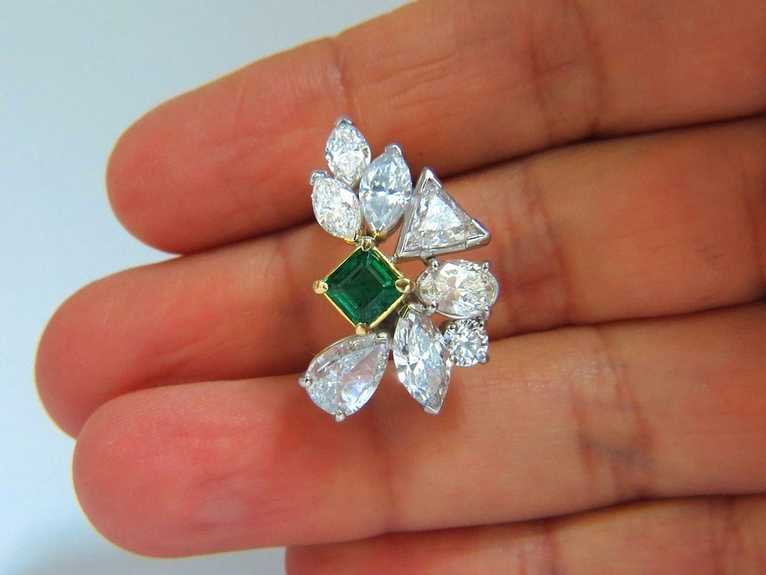 10.90ct Natural Emerald Diamond Crescent Cocktail Earrings Ref 12317** - 4