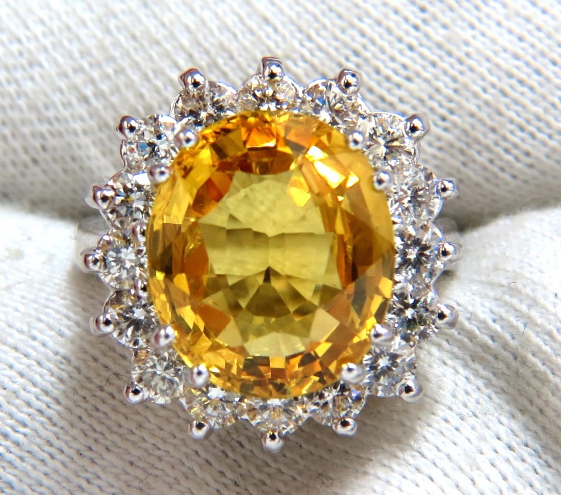 11.81ct Natural Yellow Sapphire diamonds ring 14kt Canary Bright - 2