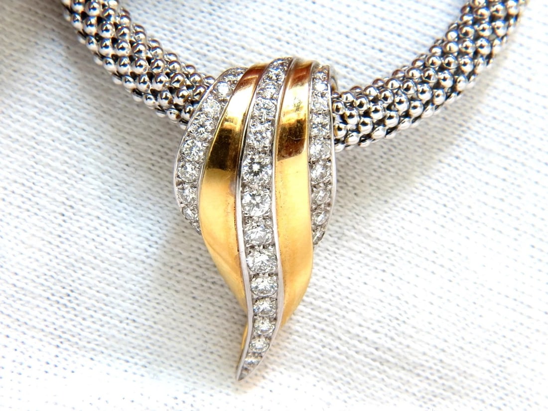 1.00CT DIAMONDS SLOPE ENHANCER DIAMOND SLIDE 5MM BEADED NECKLACE 14KT+**: Title: 1.00CT DIAMONDS SLOPE ENHANCER DIAMOND SLIDE 5MM BEADED NECKLACE 14KT+** Description: ONLY MAGNIFICENT JEWELS 1.00ct. Diamonds Slope Slide pendant & Italian beaded link necklace Round full cut