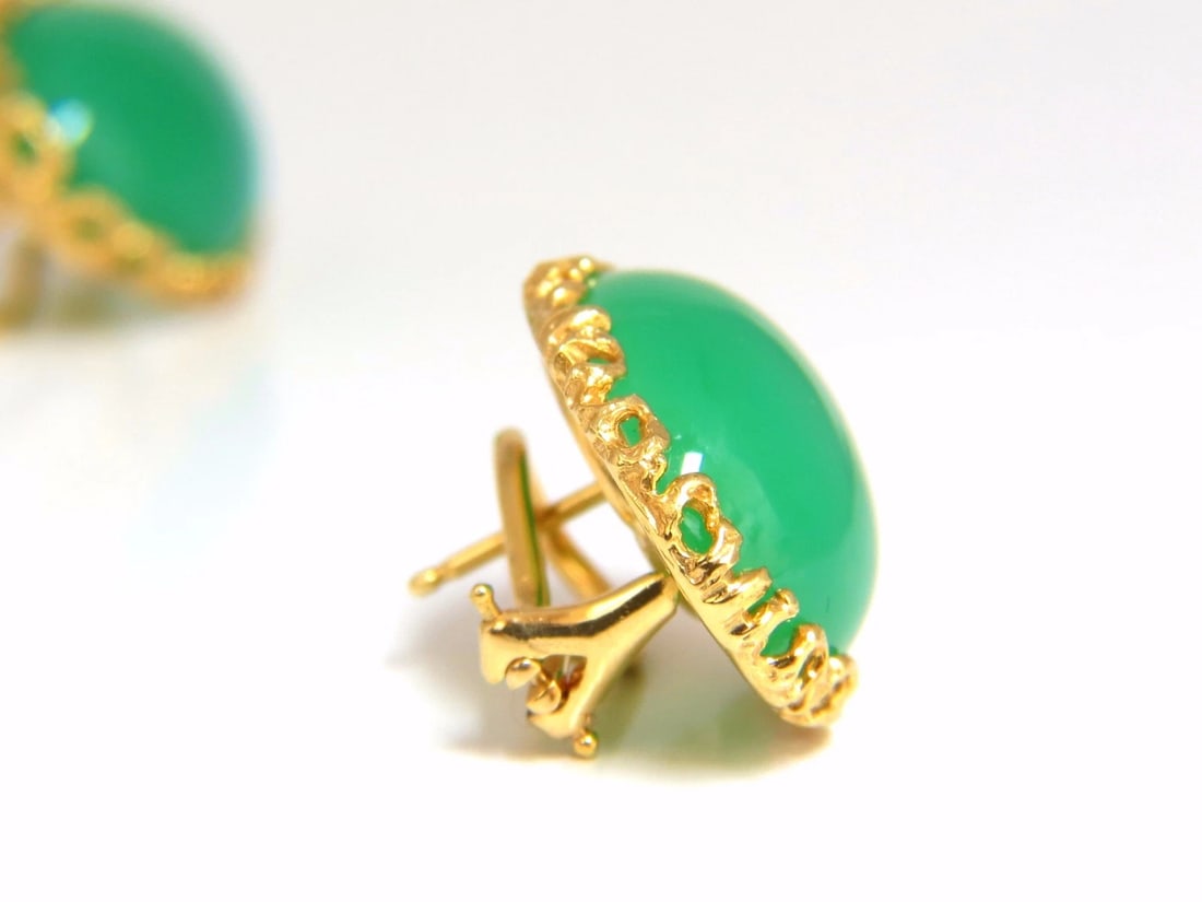 24ct Green Stone Earring Clips 14kt gold** - 2