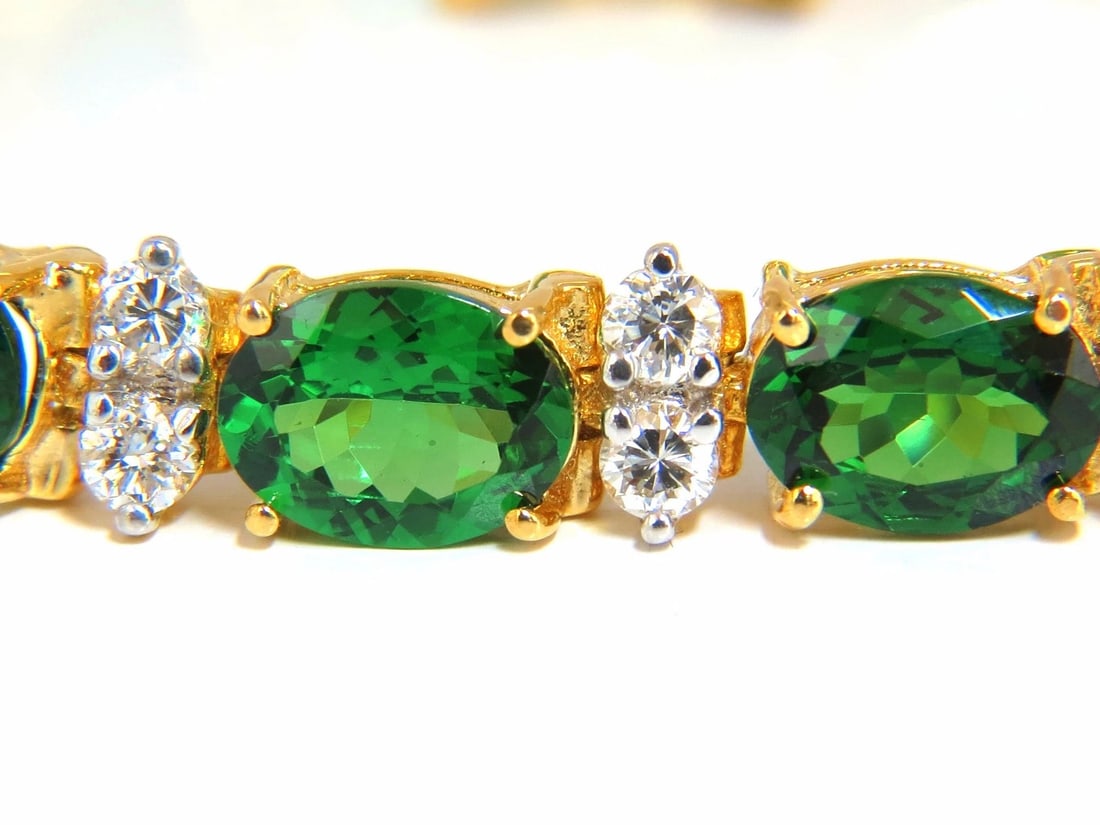 21.68CT NATURAL VIVID BRIGHT GREEN TSAVORITE DIAMONDS TENNIS BRACELET 14KT** - 3