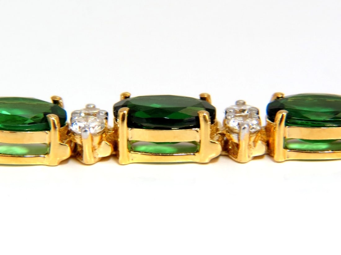21.68CT NATURAL VIVID BRIGHT GREEN TSAVORITE DIAMONDS TENNIS BRACELET 14KT** - 5