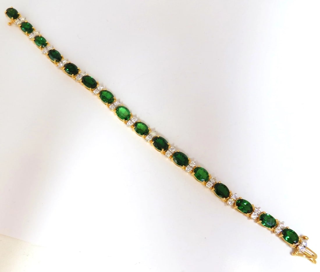 21.68CT NATURAL VIVID BRIGHT GREEN TSAVORITE DIAMONDS TENNIS BRACELET 14KT** - 6