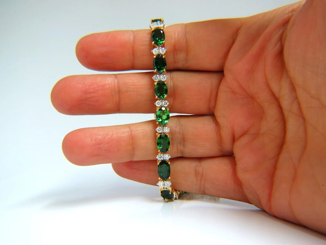 21.68CT NATURAL VIVID BRIGHT GREEN TSAVORITE DIAMONDS TENNIS BRACELET 14KT** - 7