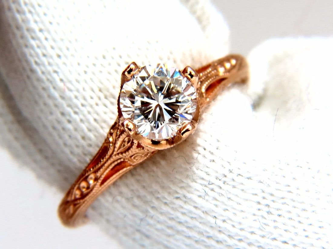 GIA Certified .95ct F.Si1 natural round diamond ring Portuguese Revival 14kt+ - 5