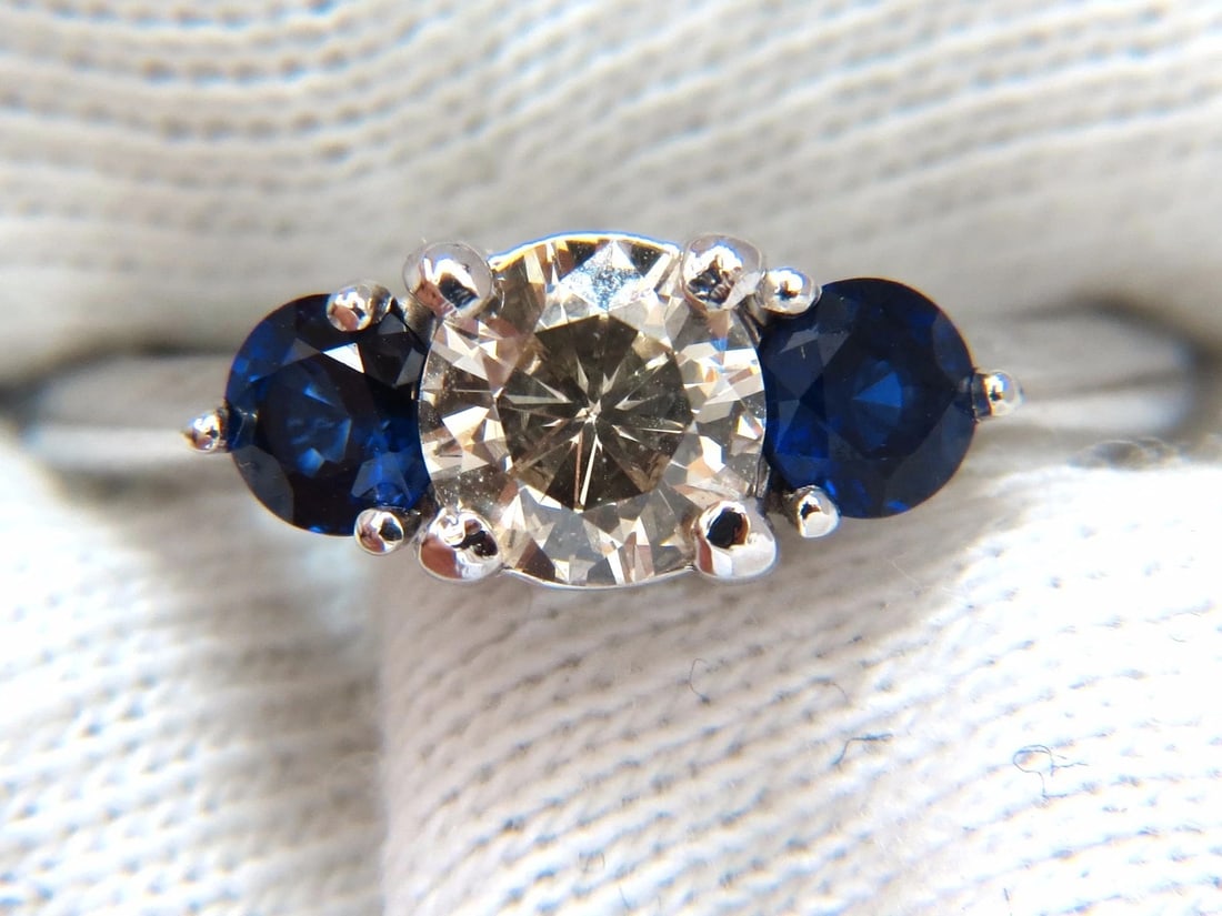 1.44CT NATURAL ROUND DIAMOND & SAPPHIRE THREE STONE CLASSIC 14KT+ - 4