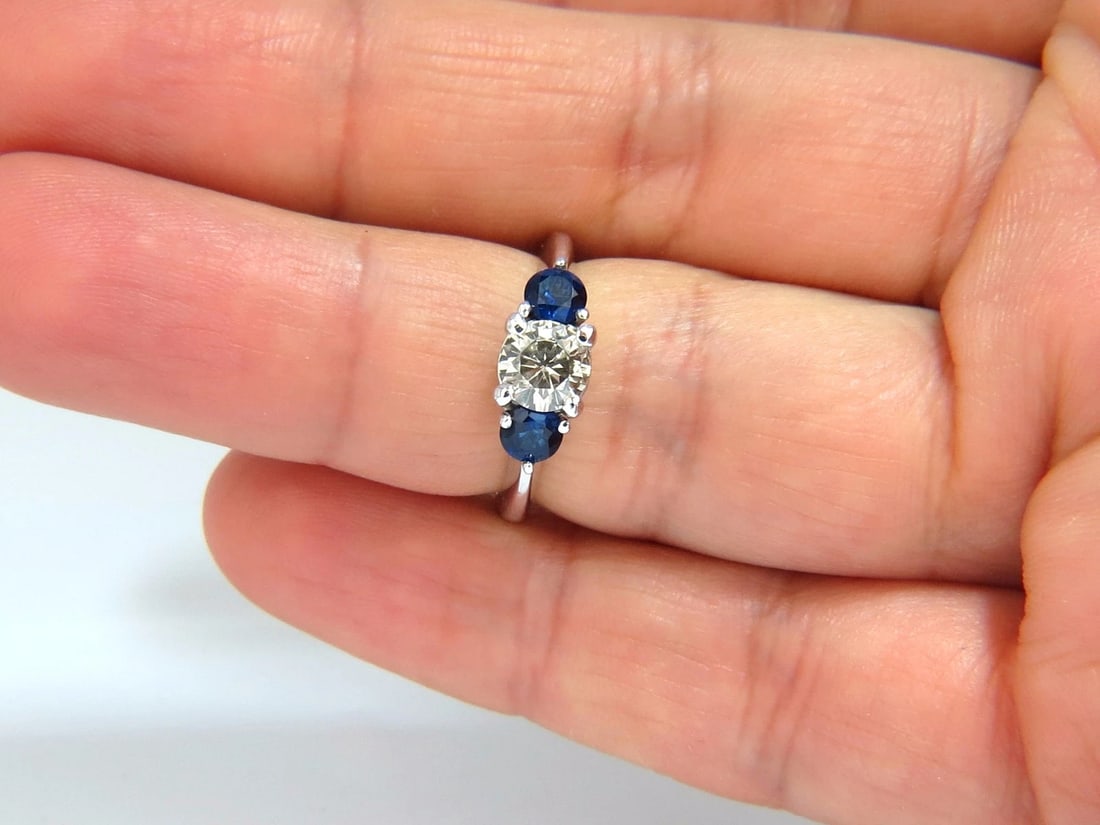1.44CT NATURAL ROUND DIAMOND & SAPPHIRE THREE STONE CLASSIC 14KT+ - 5