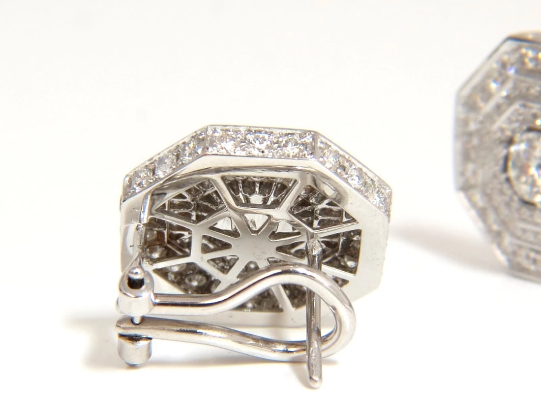 4.00CT BEAD SET ARCHITECTURAL OCTAGONAL STEP DIAMONDS CLIP EARRINGS 18KT** - 6