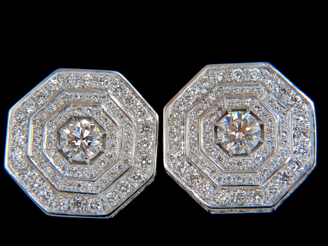 4.00CT BEAD SET ARCHITECTURAL OCTAGONAL STEP DIAMONDS CLIP EARRINGS 18KT** - 7