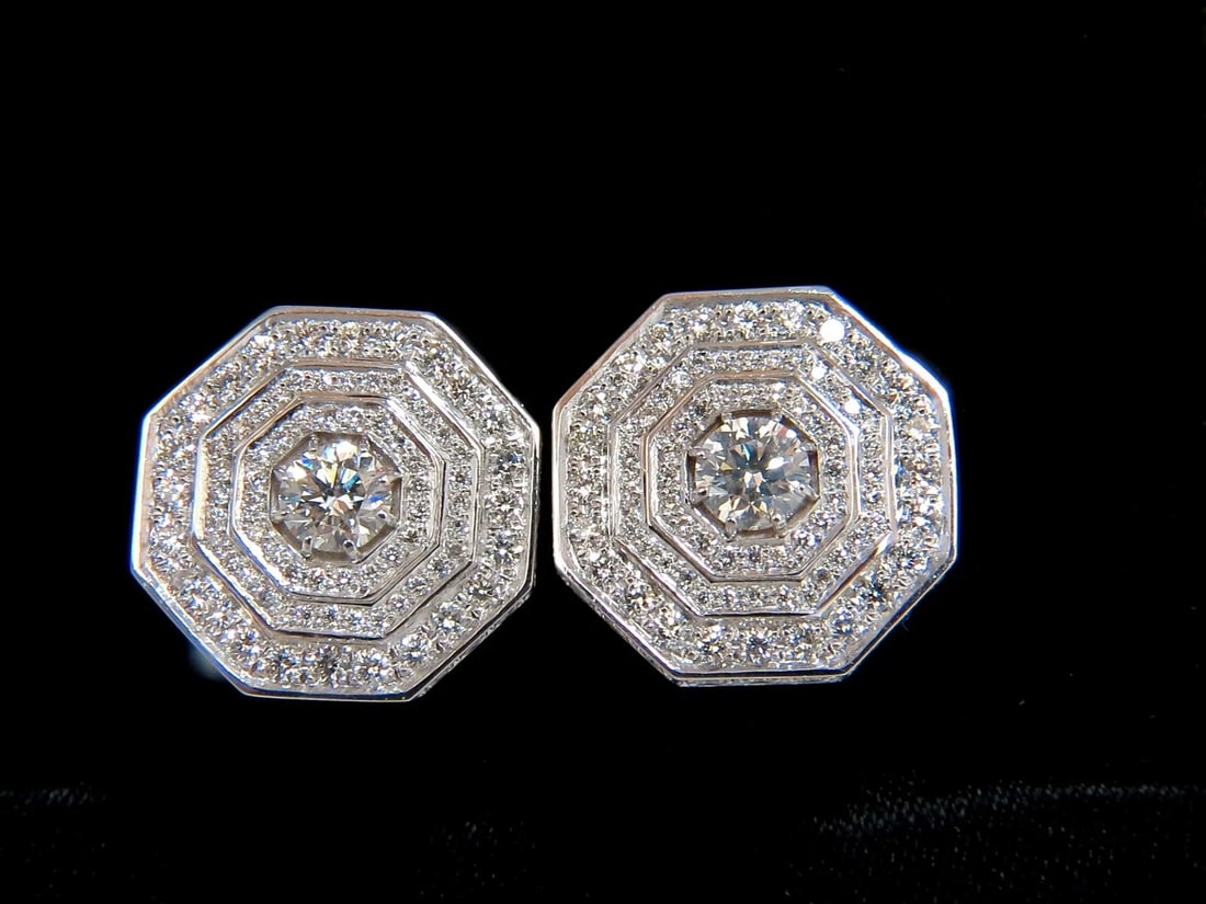 4.00CT BEAD SET ARCHITECTURAL OCTAGONAL STEP DIAMONDS CLIP EARRINGS 18KT** - 8