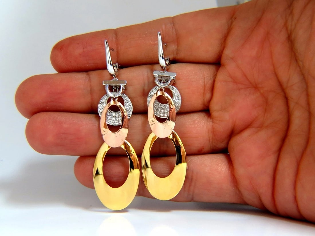 .80CT NATURAL DIAMONDS DANGLE EARRINGS TRICOLOR 3D 4 TIER HIGH SHINE 14kt** - 5
