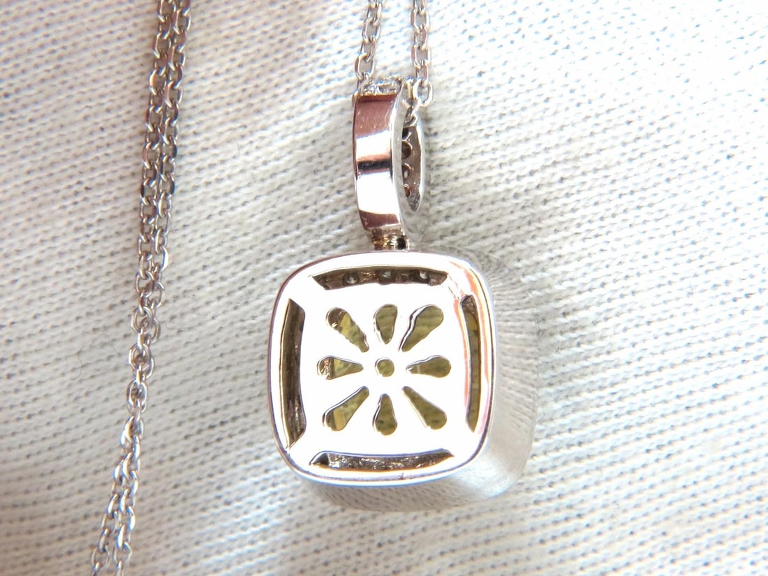 5.85ct natural cushion brilliant yellow quartz diamond pendant square halo** - 2