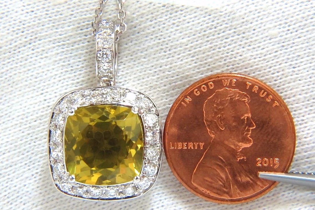 5.85ct natural cushion brilliant yellow quartz diamond pendant square halo** - 7