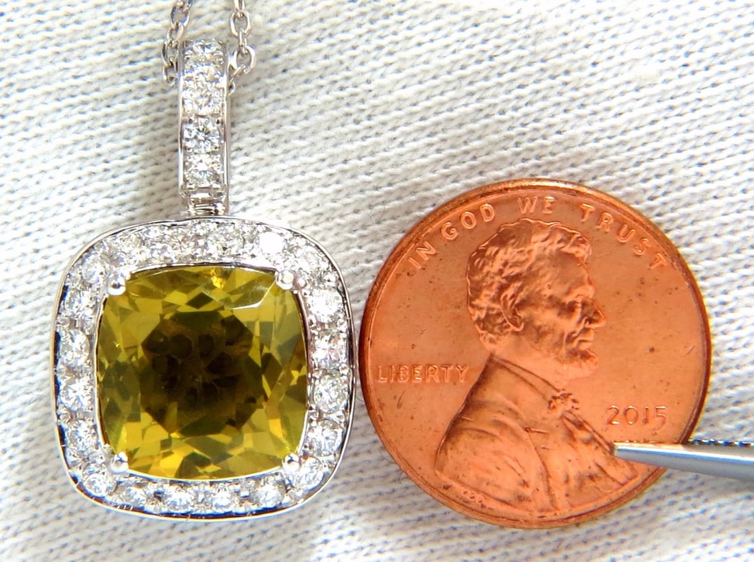 5.85ct natural cushion brilliant yellow quartz diamond pendant square halo** - 8