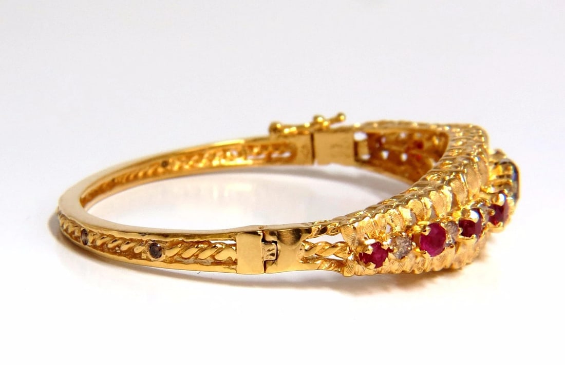3.26CT NATURAL RUBY FANCY COLOR DIAMONDS BANGLE BRACELET EURO DECO 14kt** - 3