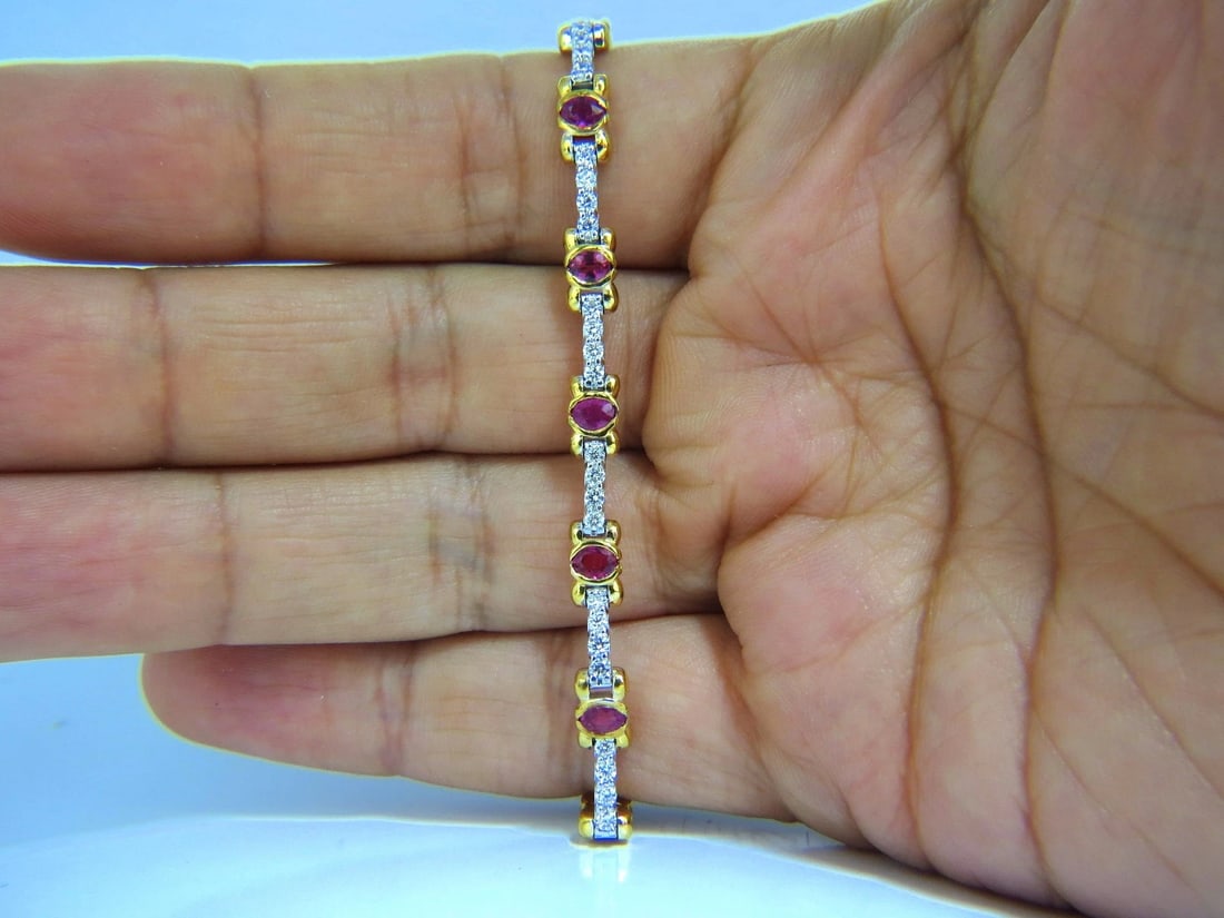 3.76ct natural ruby diamonds tennis bracelet 14kt gold vivid red** - 6
