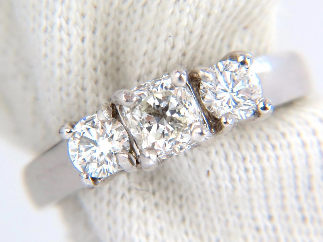 1.08CT CLASSIC THREE NATURAL CUSHION & ROUNDS DIAMOND RING 14KT** - 7