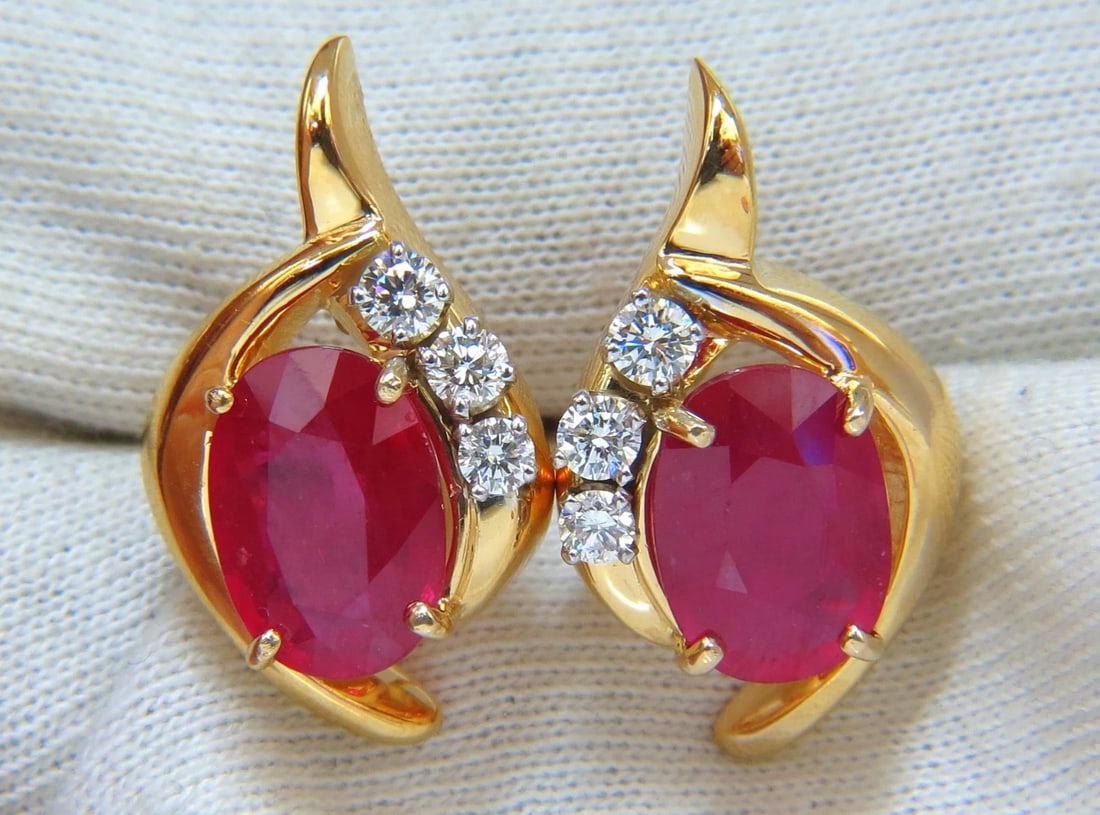 13.00ct Clarity enhanced ruby natural diamond earrings 14kt** - 7