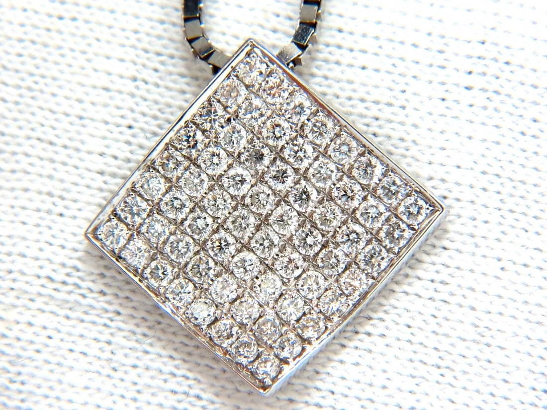 1.40CT DIAMONDS BEAD SET SQUARE ZEN PENDANT 3D CURVE 14KT 16 INCH CHAIN** (1 of 7)