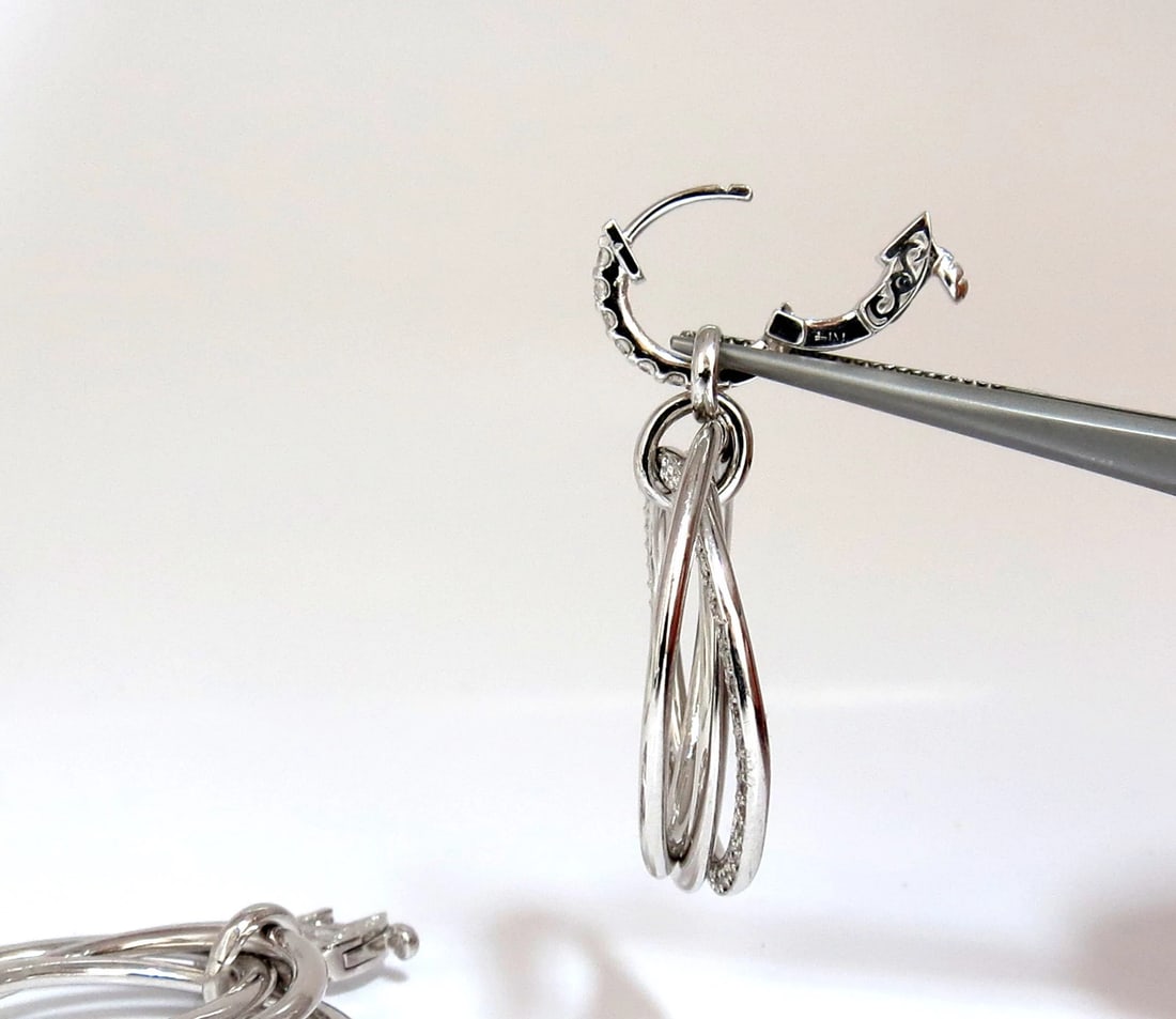 1.26ct NATURAL ROUND DIAMONDS DANGLE ROLLING RINGS EARRINGS 14KT LARGE** - 4