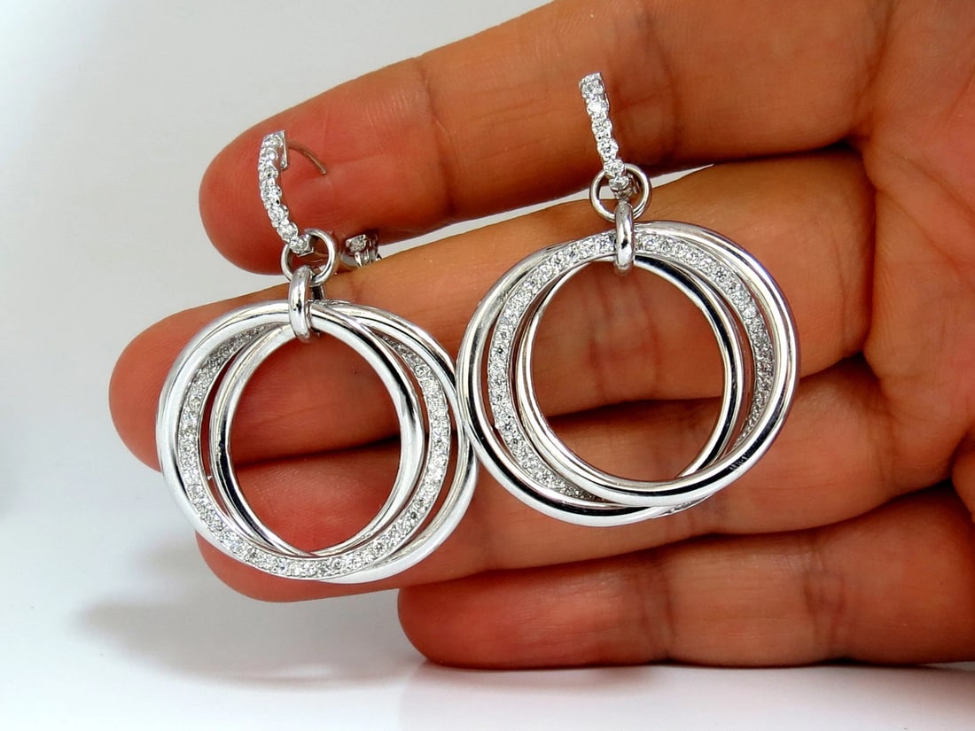 1.26ct NATURAL ROUND DIAMONDS DANGLE ROLLING RINGS EARRINGS 14KT LARGE** - 5