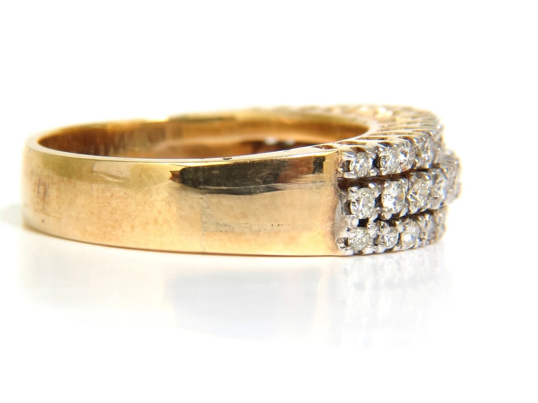 1.23CT NATURAL DIAMONDS BAND RING H/VS CLASSIC 3 ROWS 14KT GOLD** - 4
