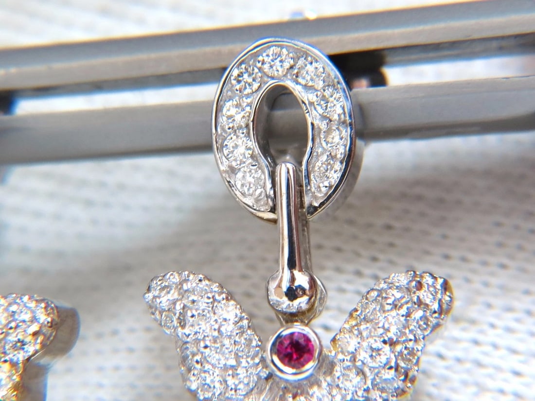 1.70CT NATURAL OVAL BRIGHT RED RUBY DIAMOND DANGLE BUTTERFLY EARRINGS 14KT** - 4