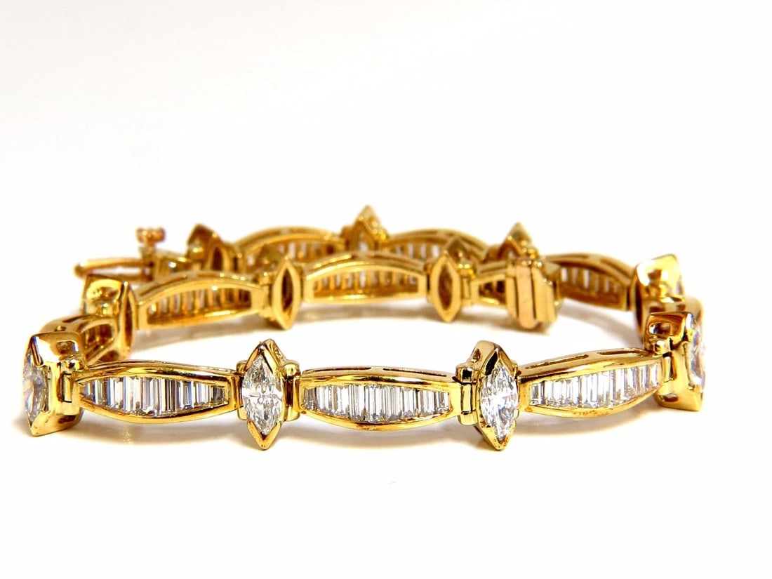 6.00ct baguettes marquise diamond tennis bracelet 18kt g/vs** (1 of 6)