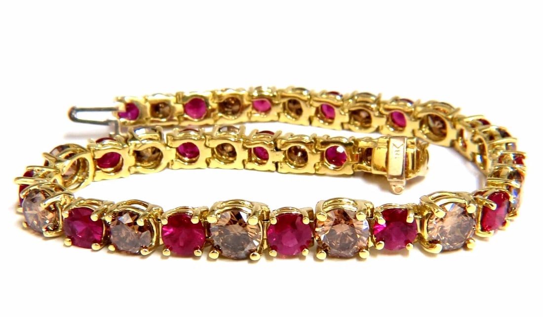 24.14ct Natural Fancy Brown Diamonds Red Ruby Bracelet 18kt Tennis** - 2