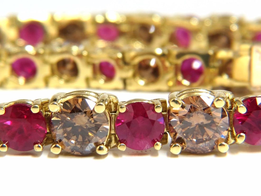 24.14ct Natural Fancy Brown Diamonds Red Ruby Bracelet 18kt Tennis** - 3